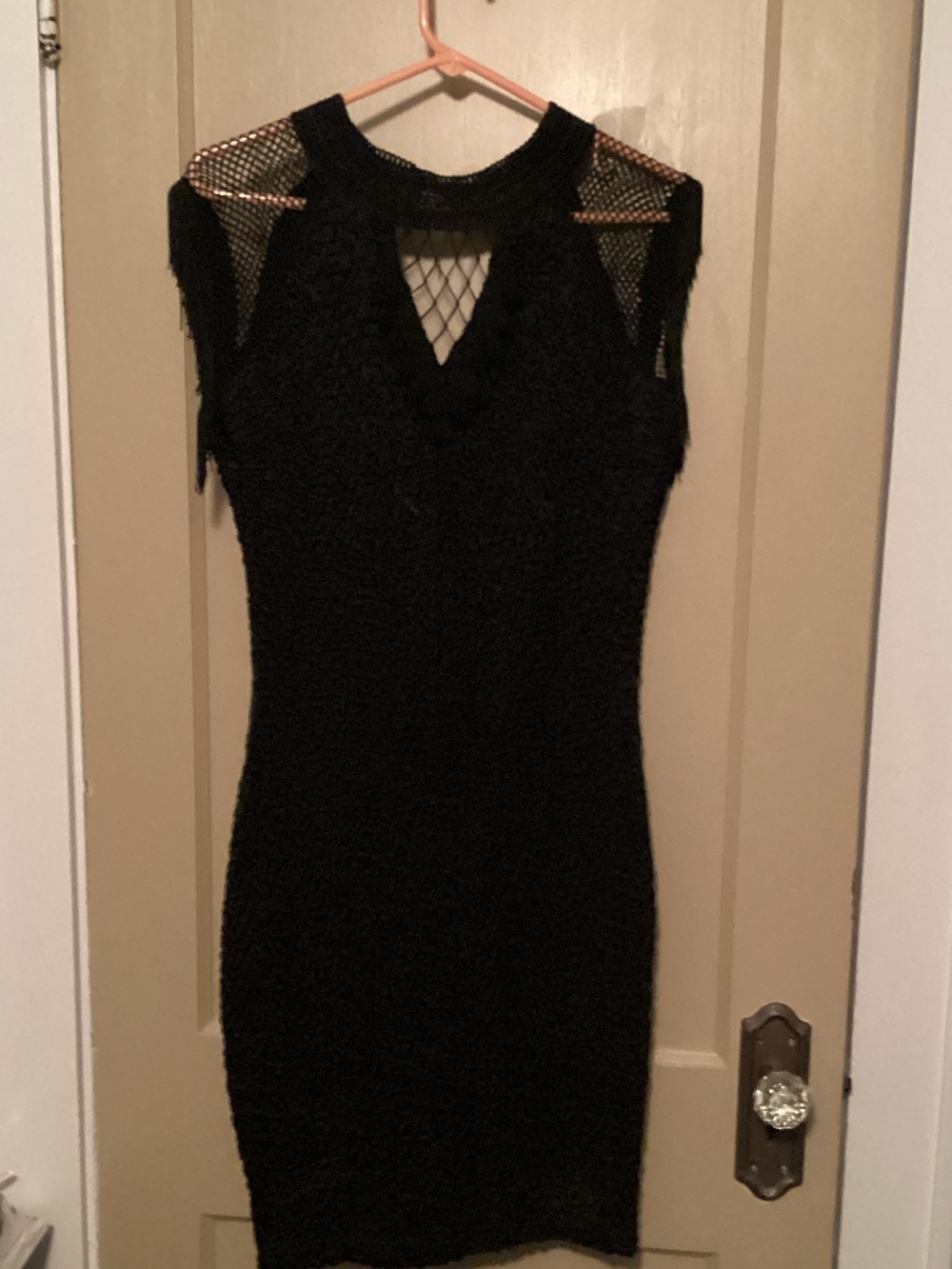 Black Mesh-Accent Bodycon Dress